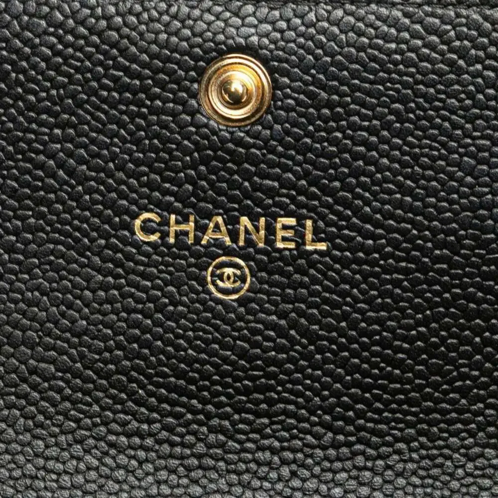 CHANEL Black Caviar Leather Logo Wallet
